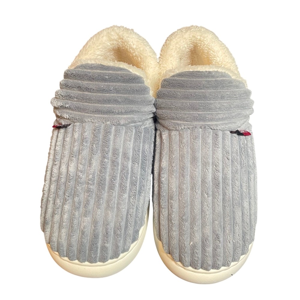 Boutique Gray Corduroy Plush Lined Slippers 6 Indoor Cozy Comfort Shoes Rubber